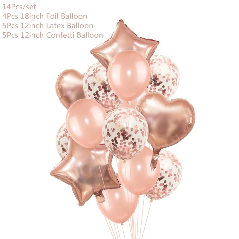 Rose Gold Confetti Baloons Foil Champagne Star Balloon Wedding Latex Ballon globos BabyShower Birthday Party Decoration Supplies