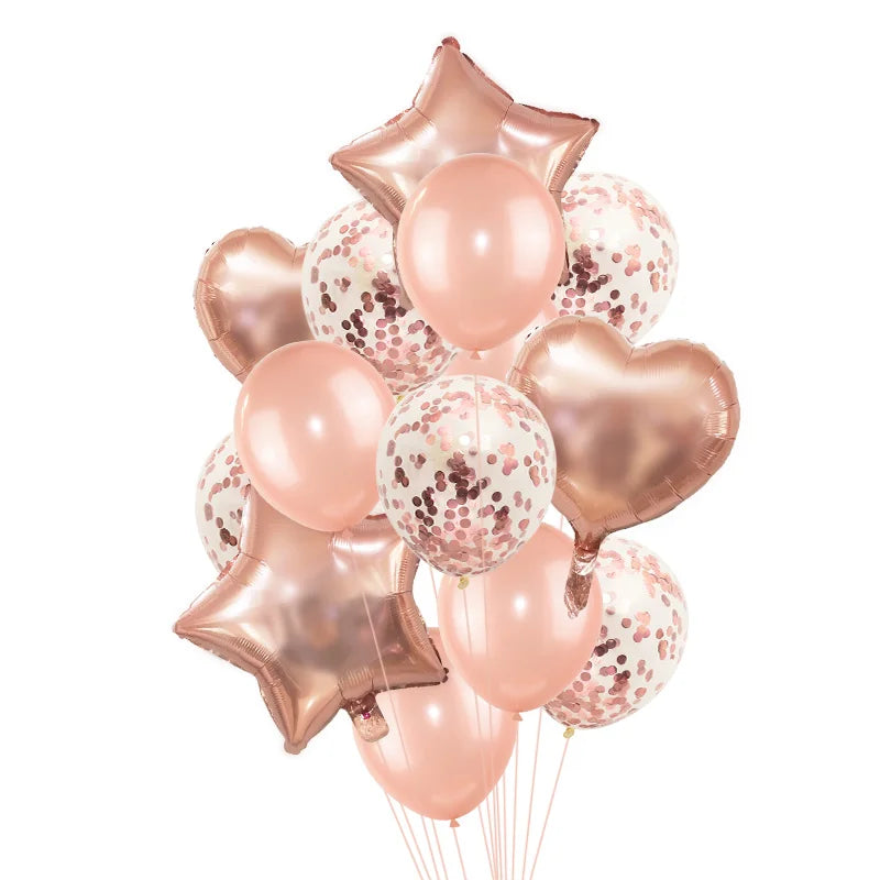 Rose Gold Confetti Baloons Foil Champagne Star Balloon Wedding Latex Ballon globos BabyShower Birthday Party Decoration Supplies