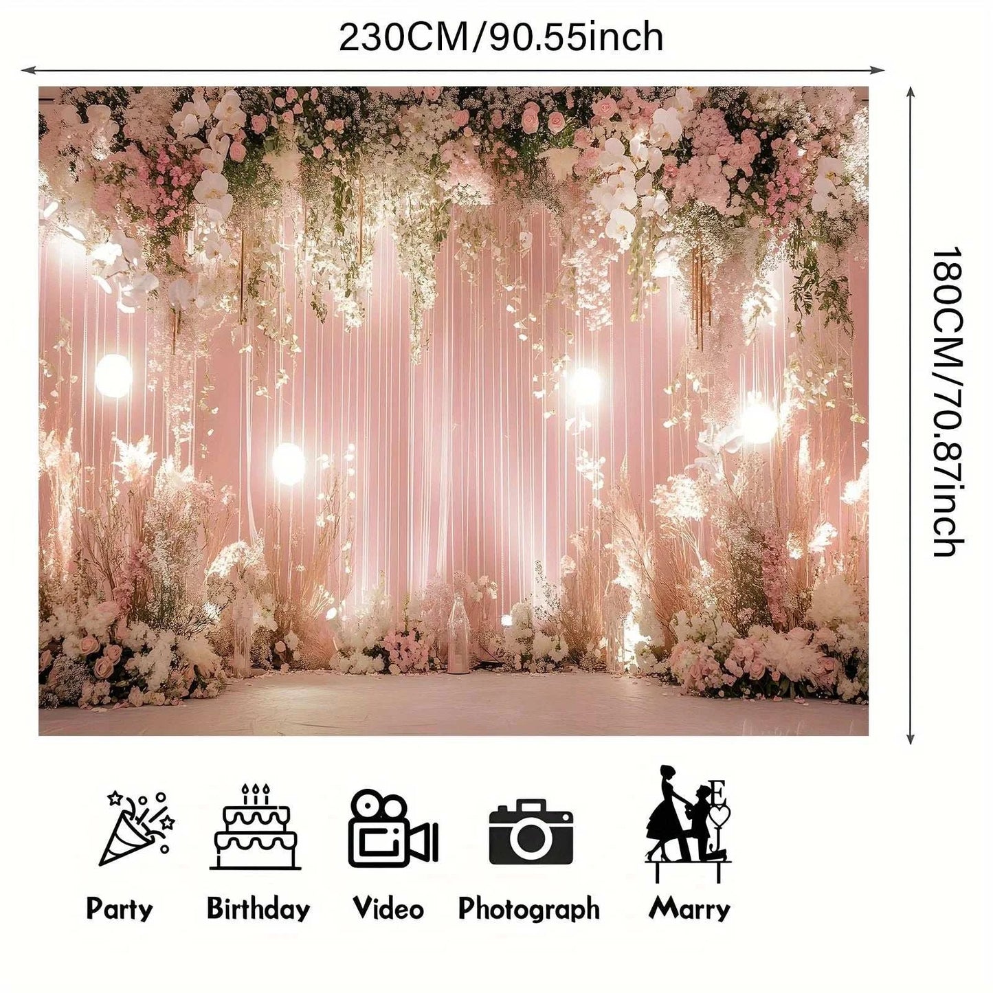 Pink Pink Flower Lantern Wedding - Elegant Photo Wall with White and P