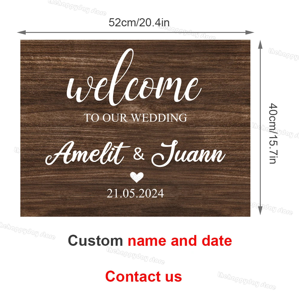 52x40cm Custom Wedding Welcome Sign Wooden Pattern KT board Welcome Sign Baby Shower Birthday Customized Party Signs Decorations