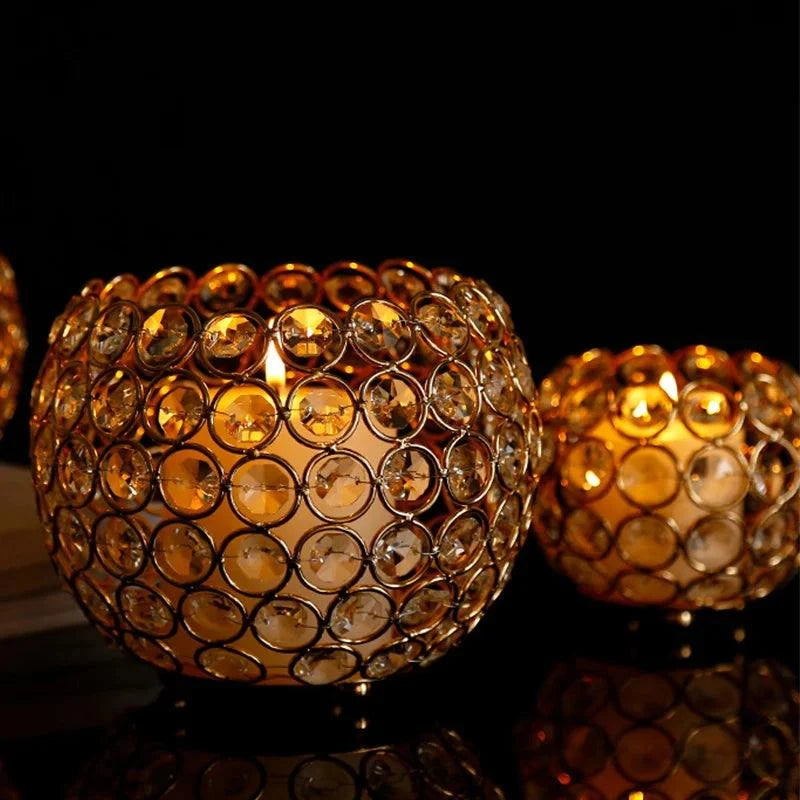 Gold Crystal Candle Holder for Wedding Centerpiece Tealight Candlestic