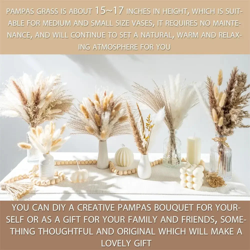 105pcs Natural Dried Flowers Pampas Floral Bouquet Boho Country Home D