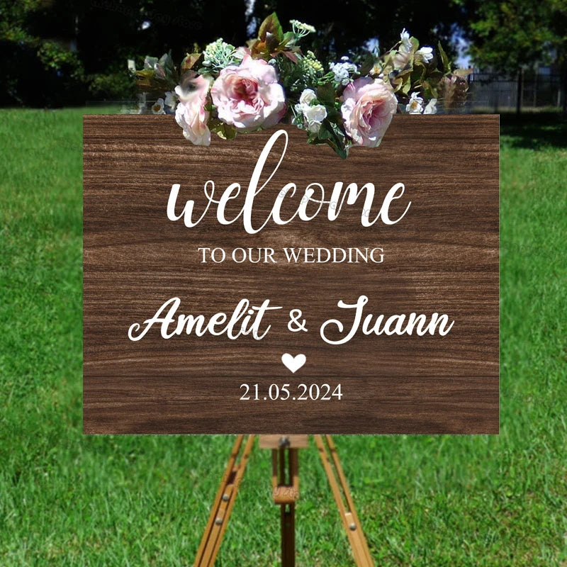 52x40cm Custom Wedding Welcome Sign Wooden Pattern KT board Welcome Sign Baby Shower Birthday Customized Party Signs Decorations