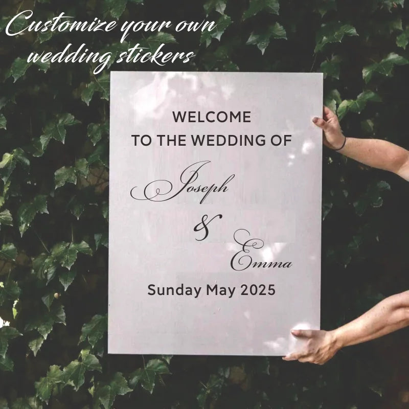 Wedding Welcome Sign Stickers French Style Wedding Decor Vinyl Decal Art Murals Custom Name & Date Wall Sticker