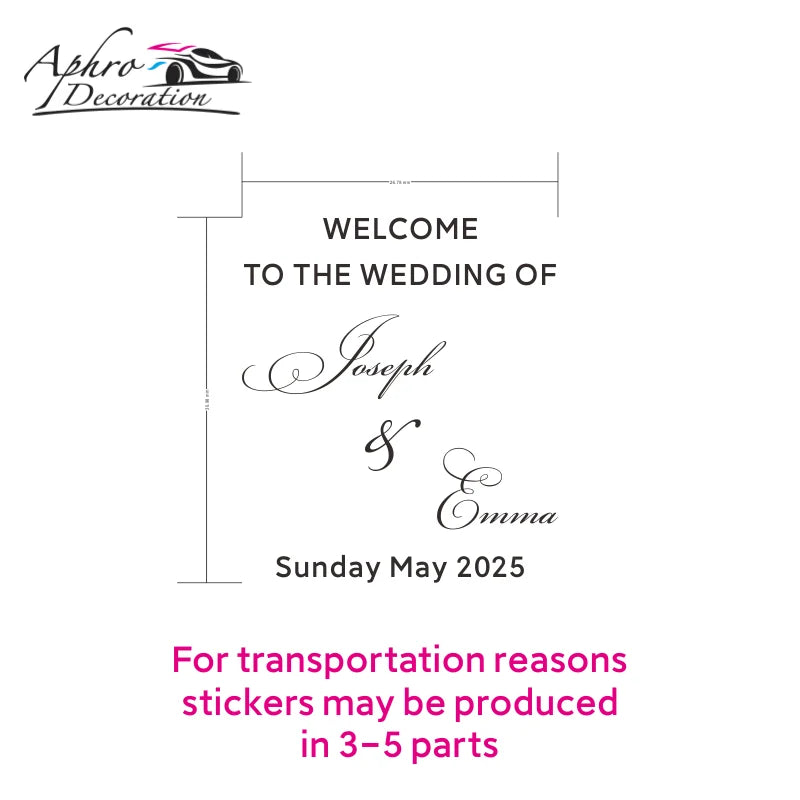 Wedding Welcome Sign Stickers French Style Wedding Decor Vinyl Decal Art Murals Custom Name & Date Wall Sticker