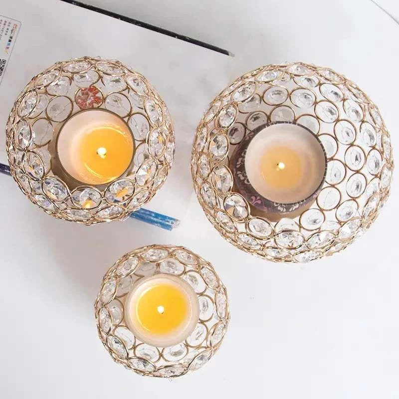 Gold Crystal Candle Holder for Wedding Centerpiece Tealight Candlestic