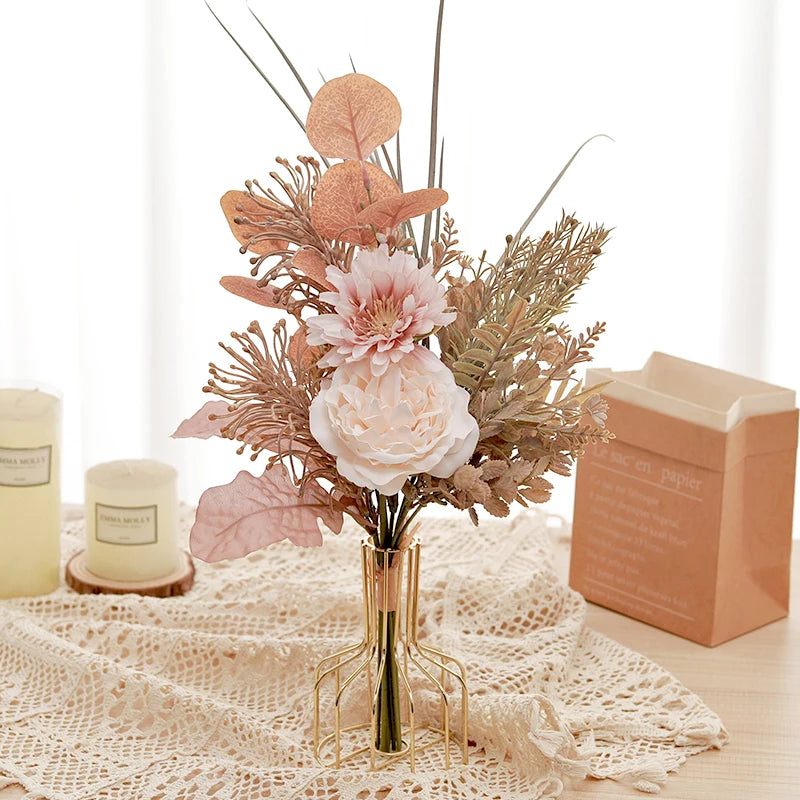 Wedding Decoration Artificial Flowers Rose Peony Pampas Bride Bouquet