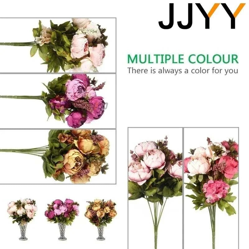 Artificial Flower Bouquet 13 Heads European Peony Silk Flowers Plastic