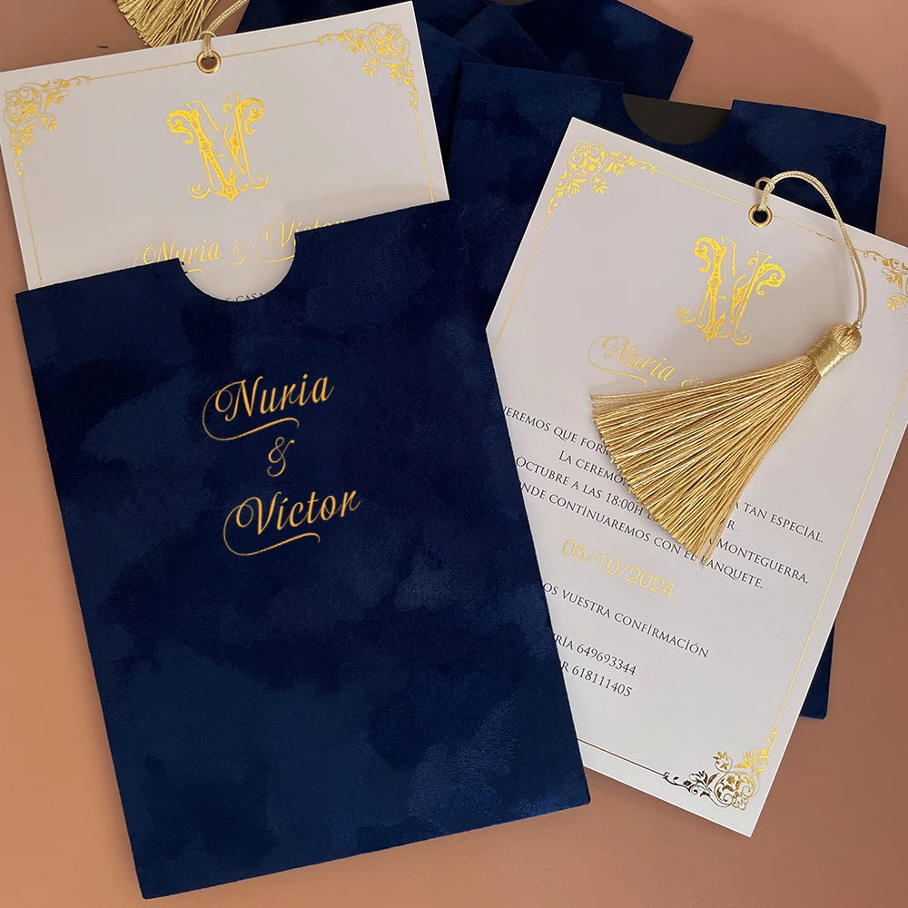 Personalized Invitation Letter Business wedding Dark blue velvet deco