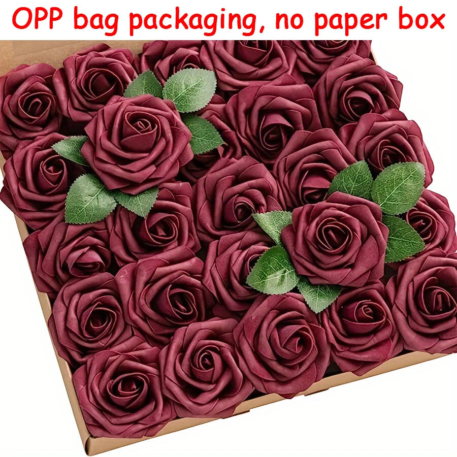 25pcs Artificial Flowers, Fake Flowers Roses W/stem For DIY Wedding Bo