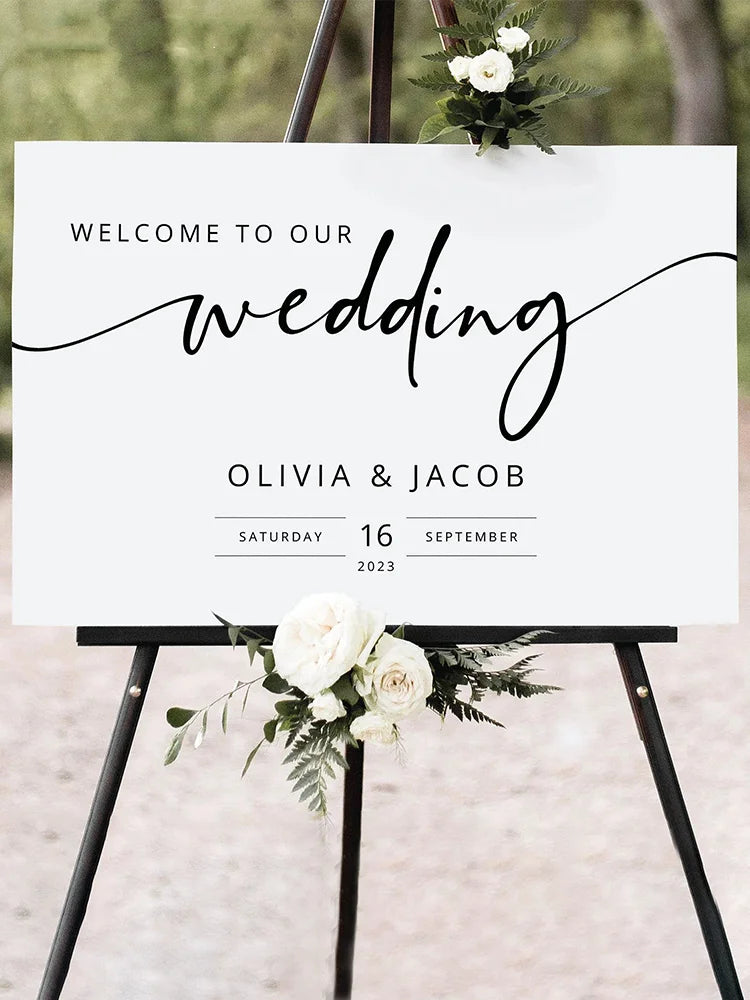 1pcs Engagement Welcome Sign Customized Scene Decoration Wedding Banquet Guidance Sign Wedding Joy Character Background Wall