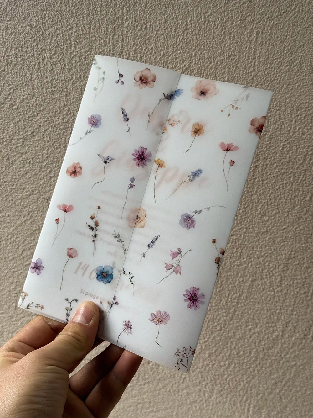little flower and leaf Vellum Wrap suitable for a 5 x 7 Wedding Invi
