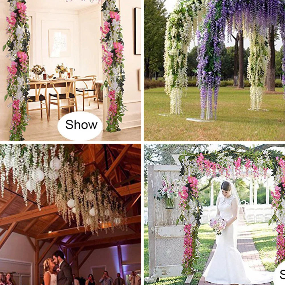 2pcs 7ft Artificial Silkflower Wisteria Blossom Vine Flower Wreath Garland Wedding Home Decoration Wedding Arch Floral Decor