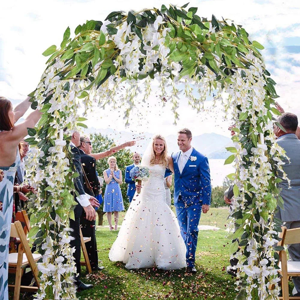 2pcs 7ft Artificial Silkflower Wisteria Blossom Vine Flower Wreath Garland Wedding Home Decoration Wedding Arch Floral Decor