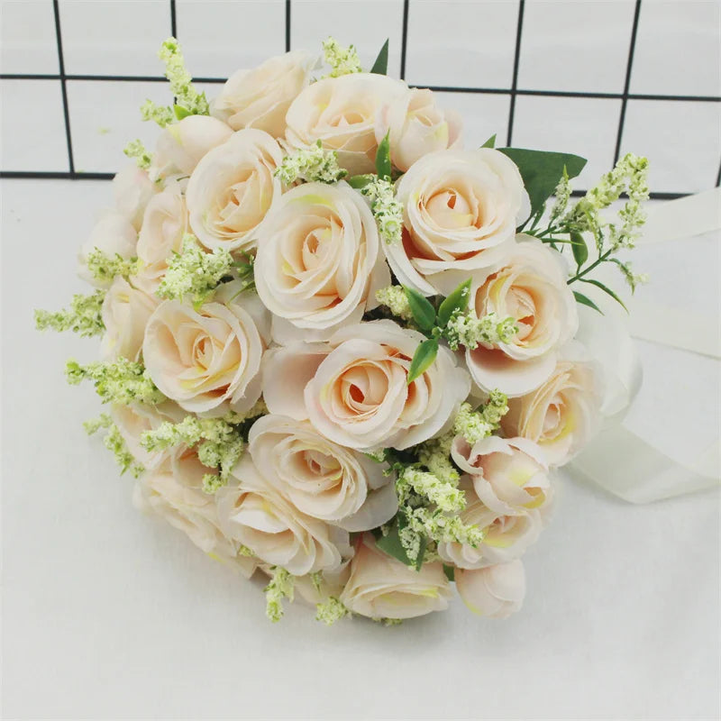 Bridal Bridesmaid Wedding Bouquet White Silk Flowers Roses Handmade A