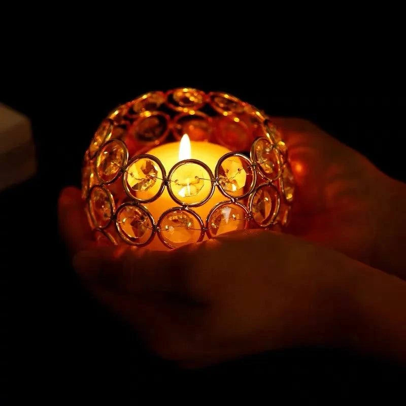 Gold Crystal Candle Holder for Wedding Centerpiece Tealight Candlestic