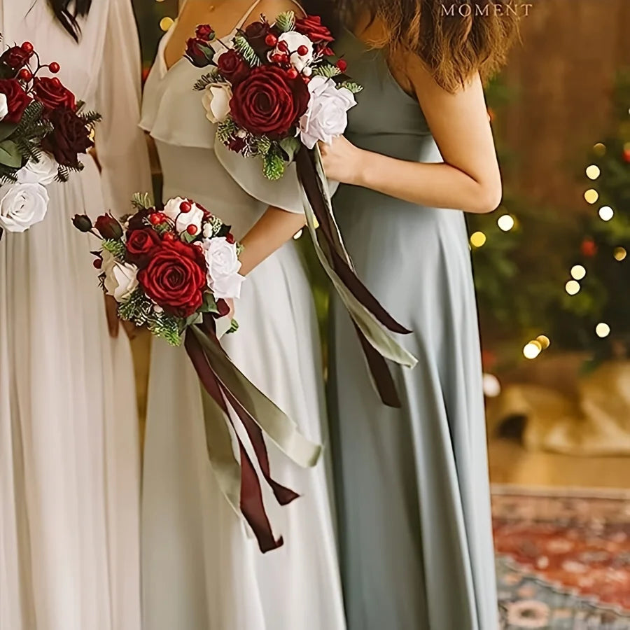 25pcs Artificial Flowers, Fake Flowers Roses W/stem For DIY Wedding Bo