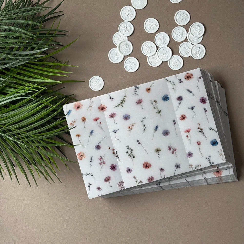 little flower and leaf Vellum Wrap suitable for a 5 x 7 Wedding Invi
