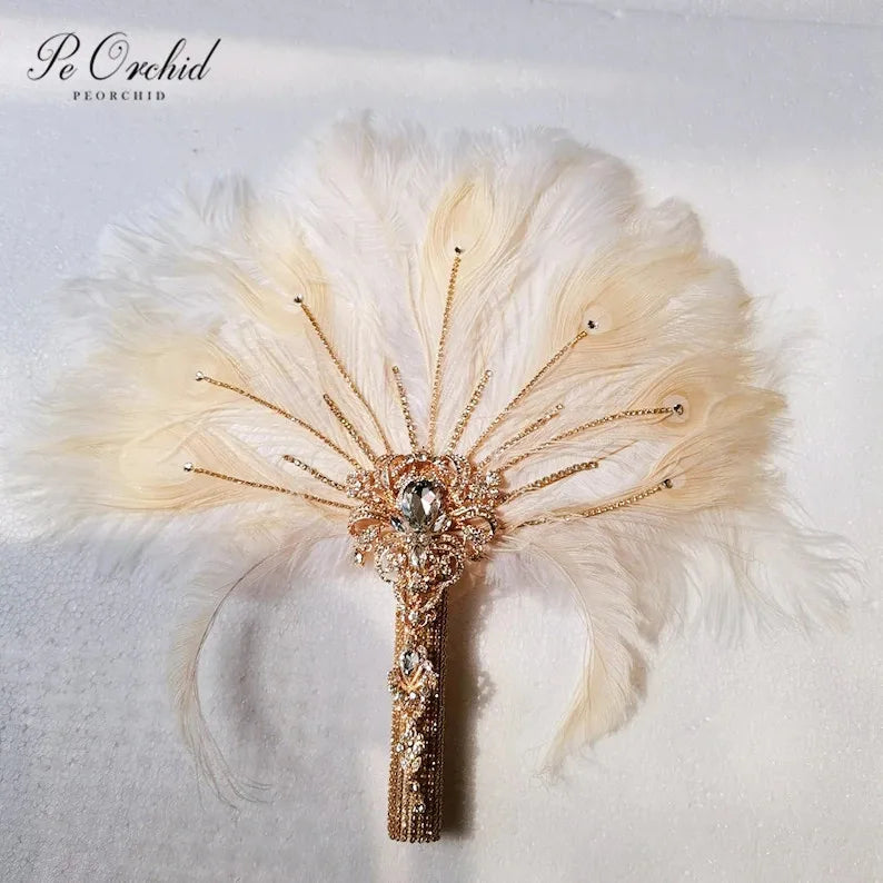 Ivory Feather Bridal Fan Bouquet