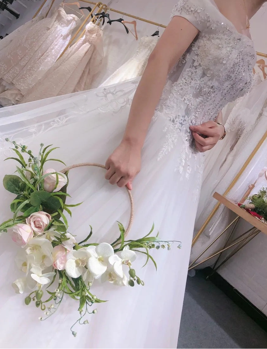 Cascading Orchid & Rose Floral Hoop