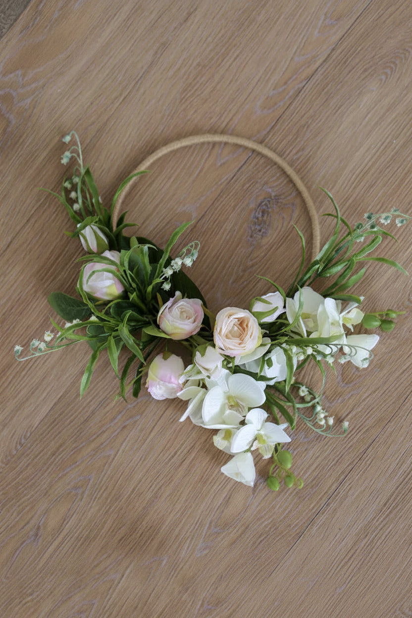 Cascading Orchid & Rose Floral Hoop