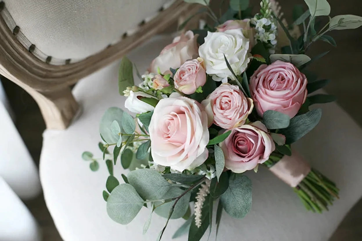 Dusty Rose, Blush Pink and White Rose Bouquet
