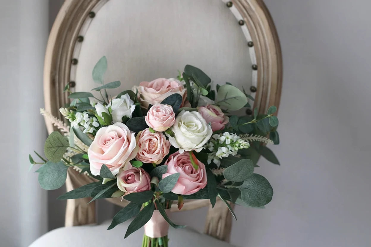 Dusty Rose, Blush Pink and White Rose Bouquet