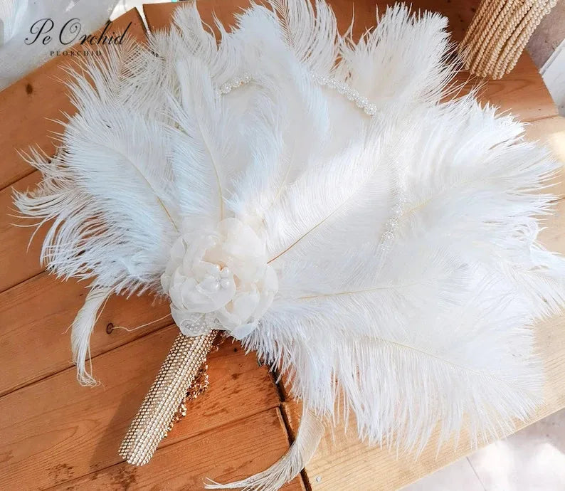 Ivory Feather Bridal Fan Bouquet