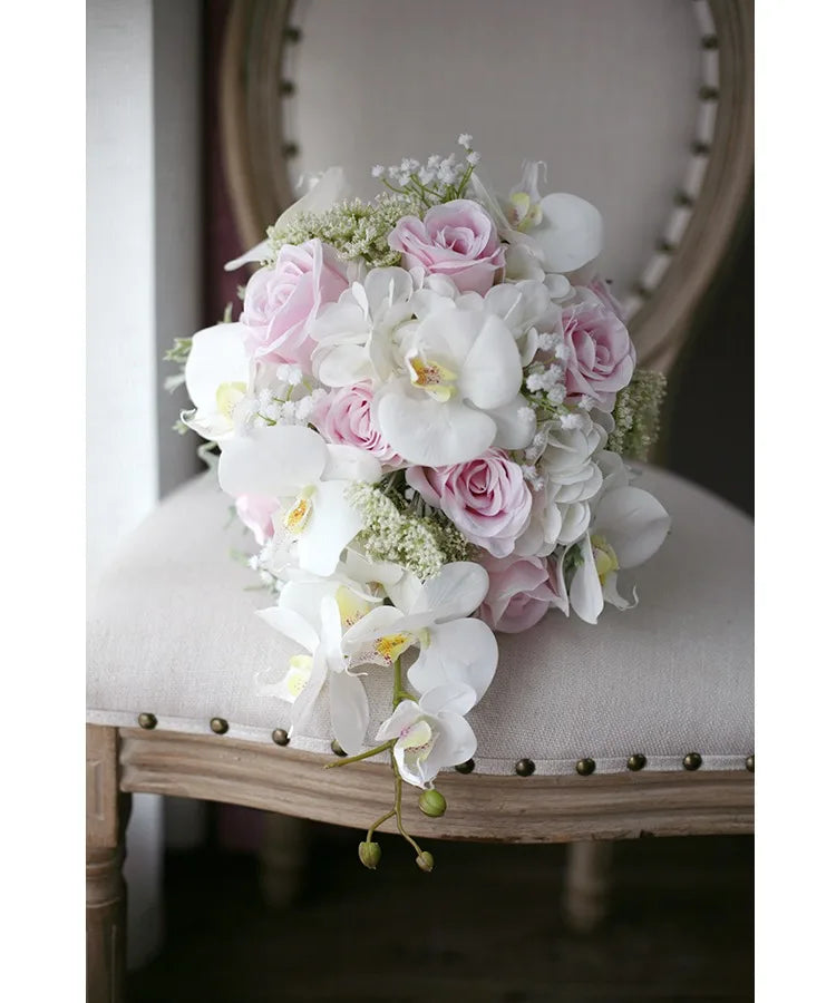 Pink White Cascading Bridal Bouquet