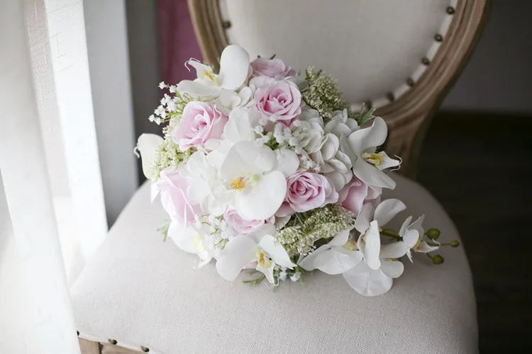 Pink White Cascading Bridal Bouquet