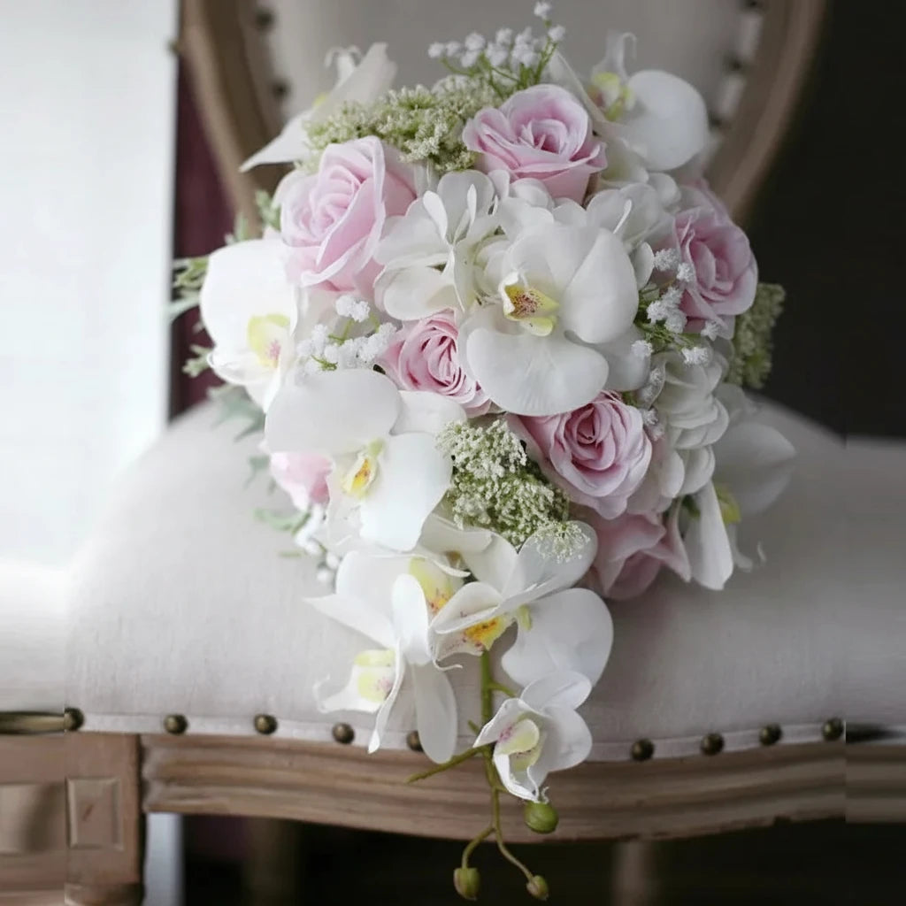 Pink White Cascading Bridal Bouquet