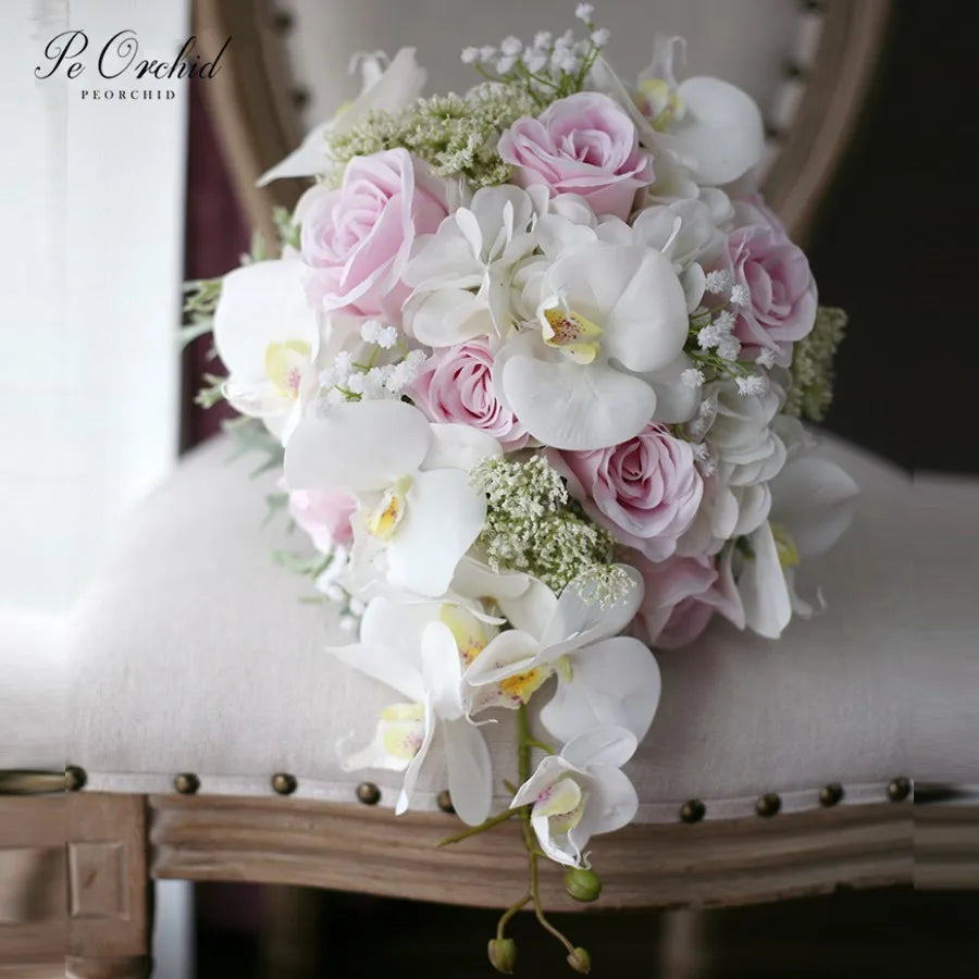 Pink White Cascading Bridal Bouquet