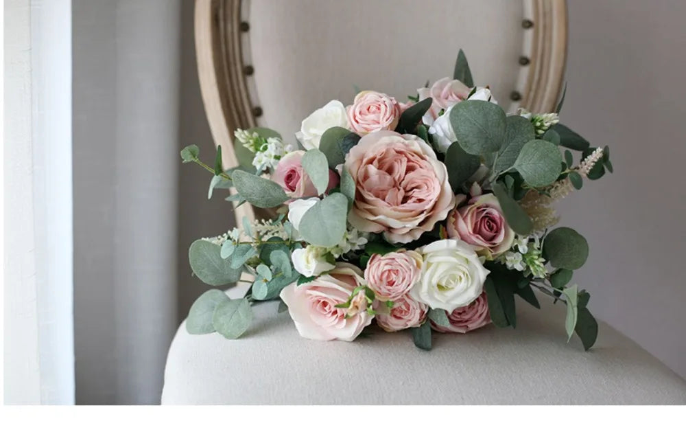 Dusty Rose, Blush Pink and White Rose Bouquet