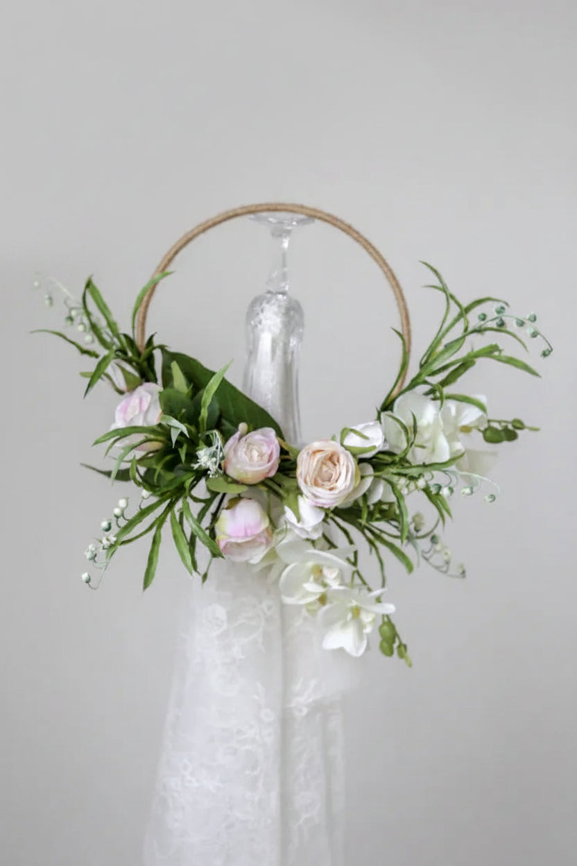 Cascading Orchid & Rose Floral Hoop
