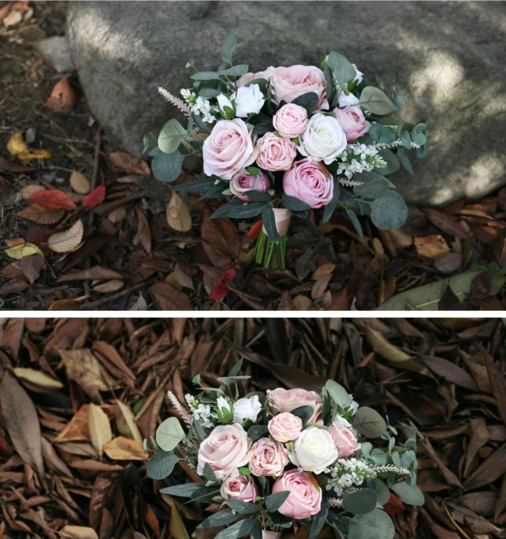 Dusty Rose, Blush Pink and White Rose Bouquet