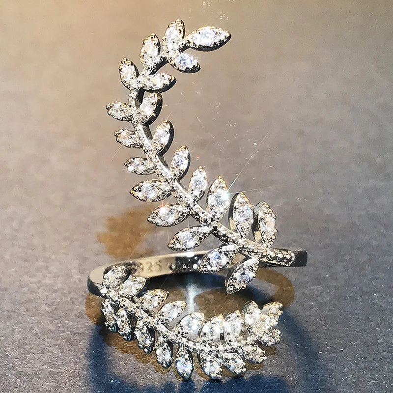 Crystal Leaf Vine Statement Ring