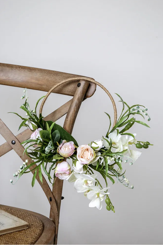 Cascading Orchid & Rose Floral Hoop