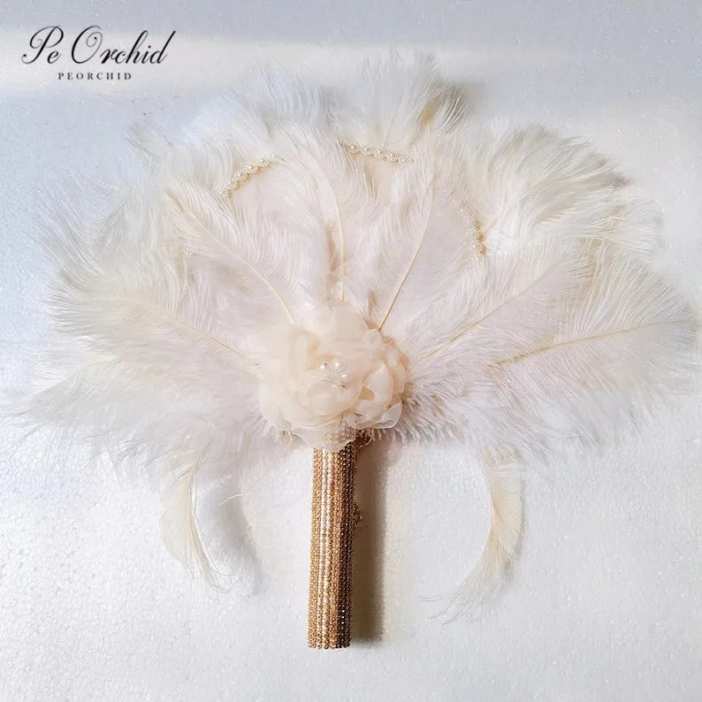 Ivory Feather Bridal Fan Bouquet
