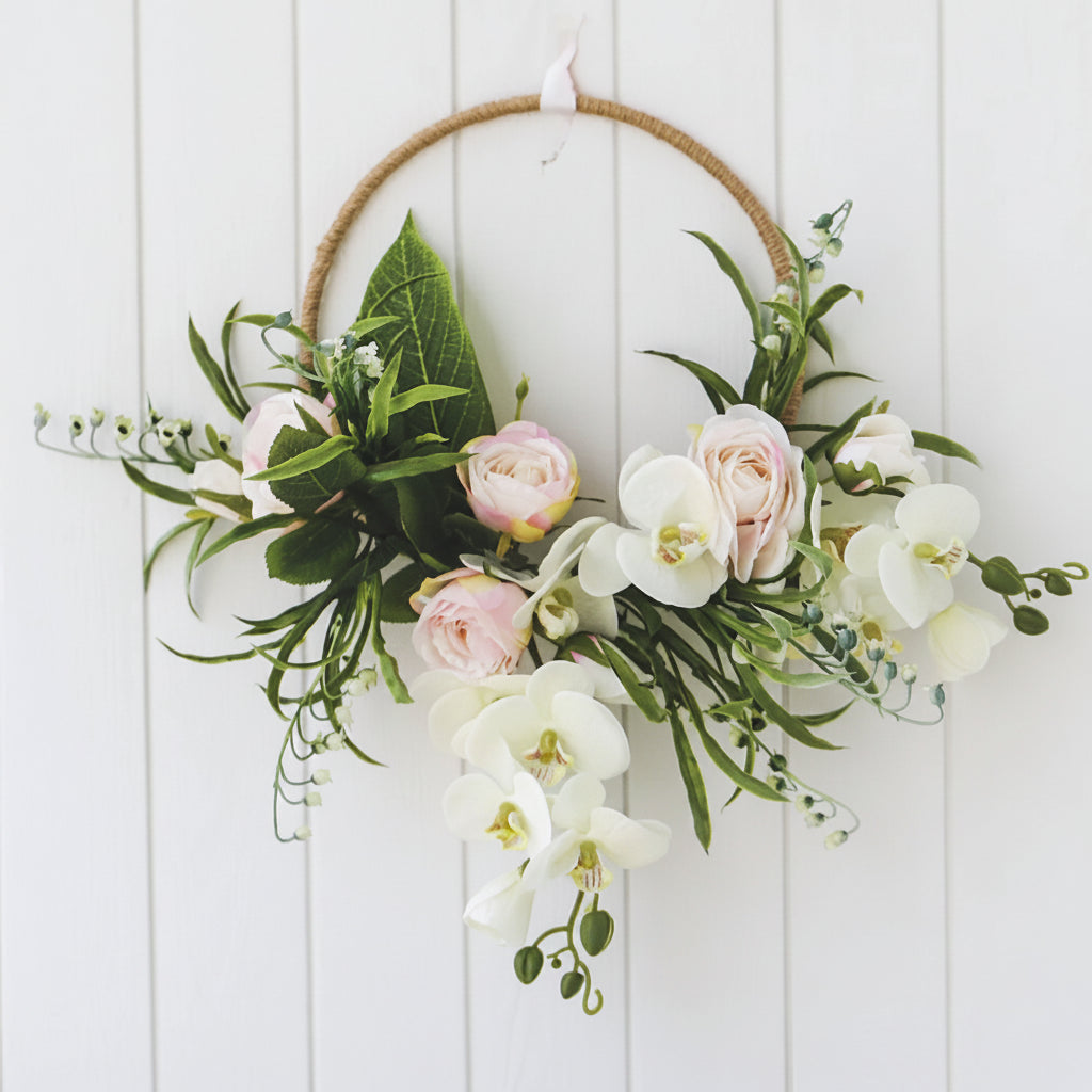 Cascading Orchid & Rose Floral Hoop