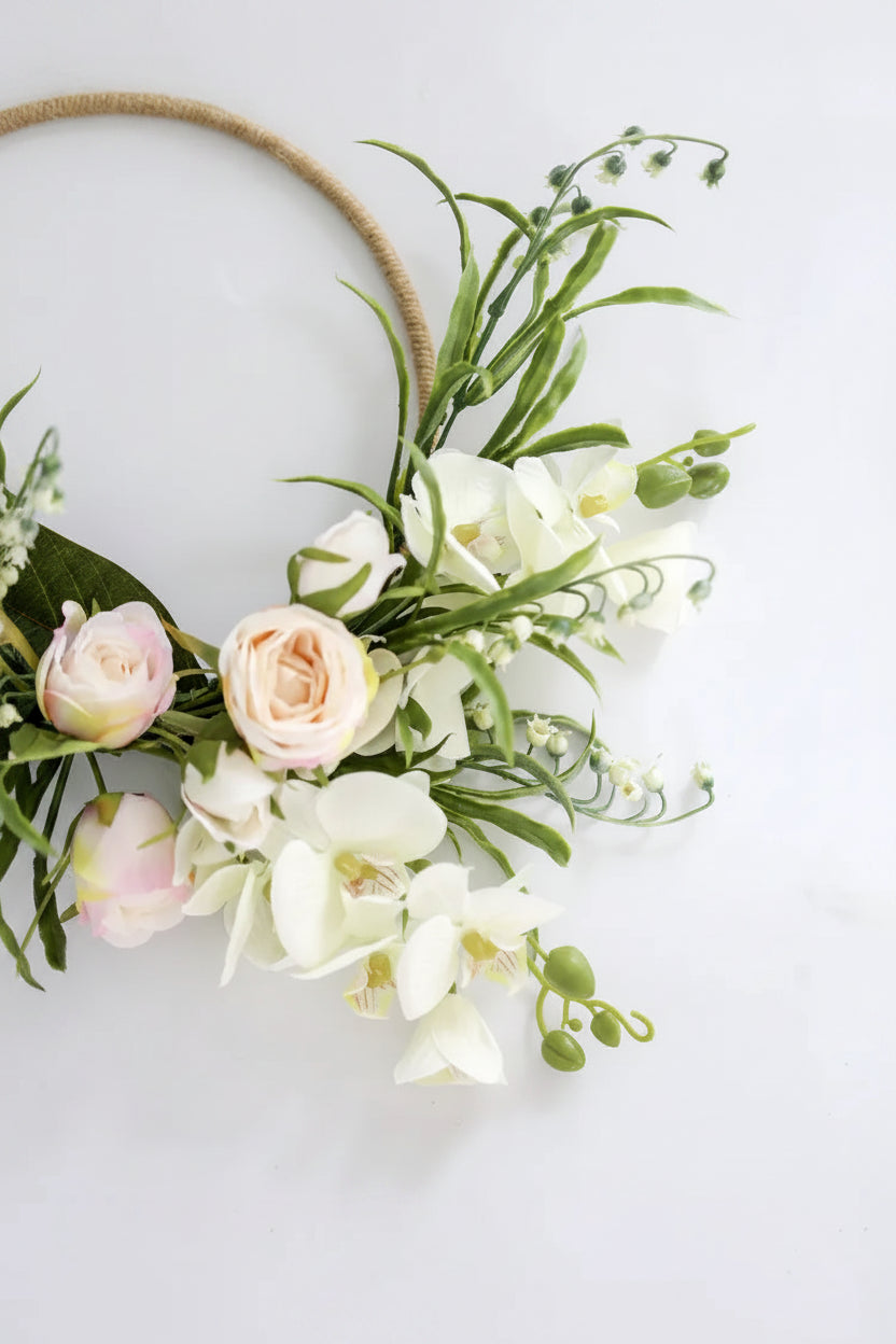 Cascading Orchid & Rose Floral Hoop