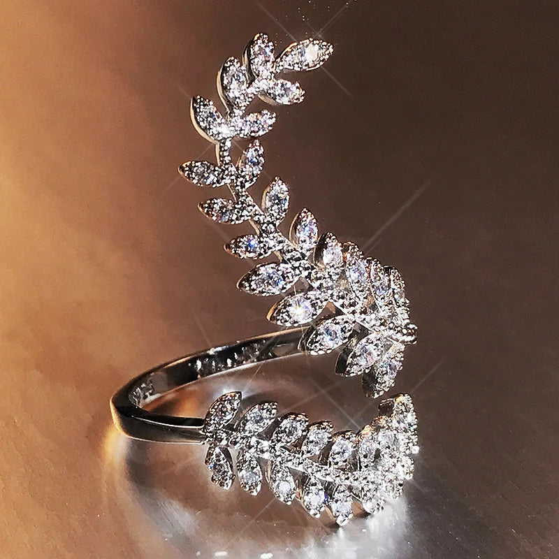 Crystal Leaf Vine Statement Ring