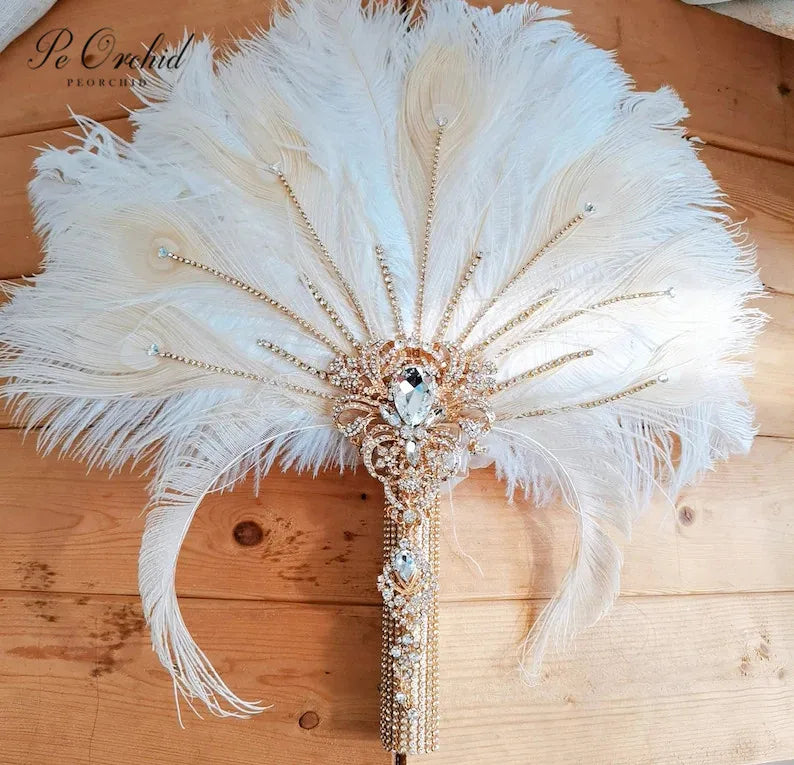 Ivory Feather Bridal Fan Bouquet