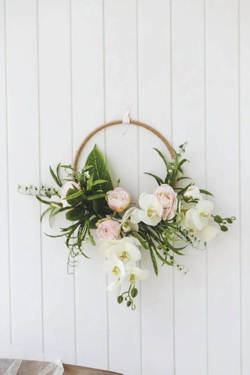 Cascading Orchid & Rose Floral Hoop