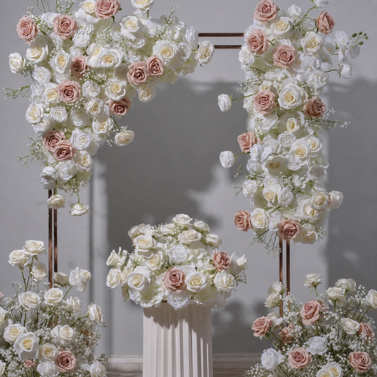 White and Blush Pink Floral Wedding Arch Set
