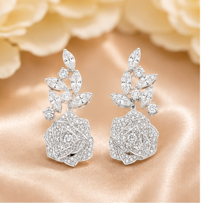 Crystal Rose Floral Drop Earrings