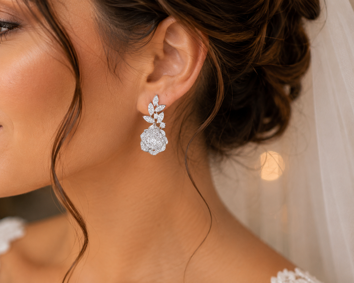 Crystal Rose Floral Drop Earrings