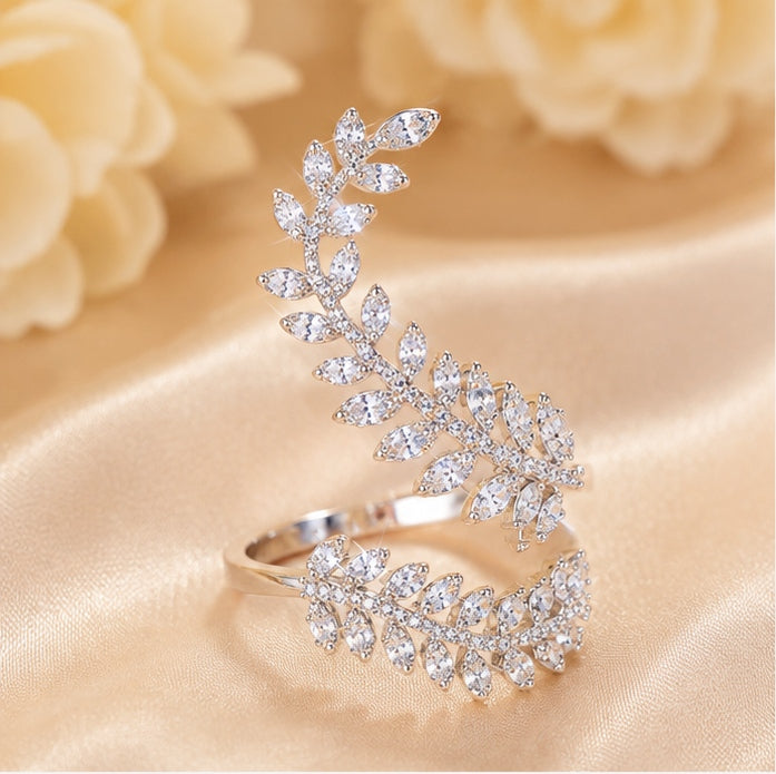 Crystal Leaf Vine Statement Ring