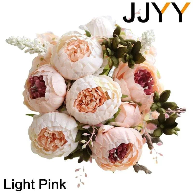 Artificial Flower Bouquet 13 Heads European Peony Silk Flowers Plastic