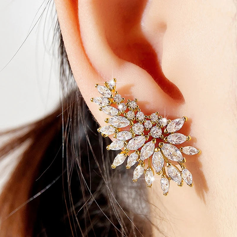 Crystal Leaf Bridal Statement Earrings – Marquise Rhinestone Wedding Jewelry