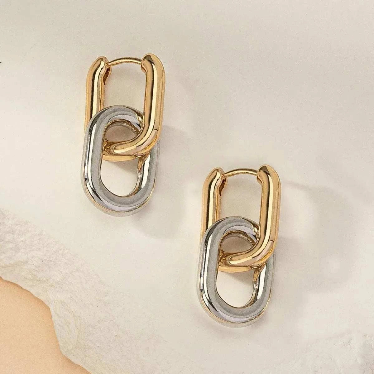 Stainless Steel Fashion Gold Color Geometric Square Hoop Earrings for 